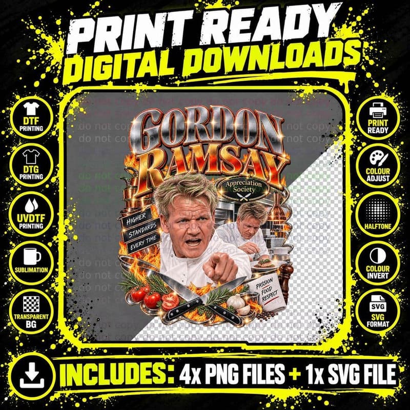 Gordon Appreciation Society Higher Standards Every Time Fiery Chef T-Shirt Png SVG Digital Bundle