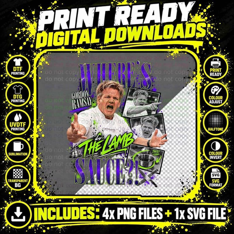 Gordon Ramsay Lamb Sauce Vintage Kitchen Meme Chef Png SVG Digital Bundle