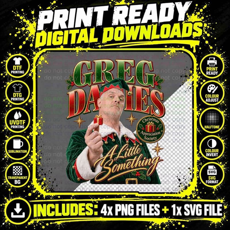 Greg Davies Christmas Elf Vintage British Comedy Retro Png SVG Digital Bundle