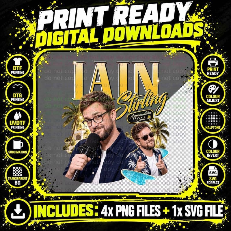 Iain Appreciation Club Villa Narrator Microphone Palm Trees Comedian T-Shirt Png SVG Digital Bundle