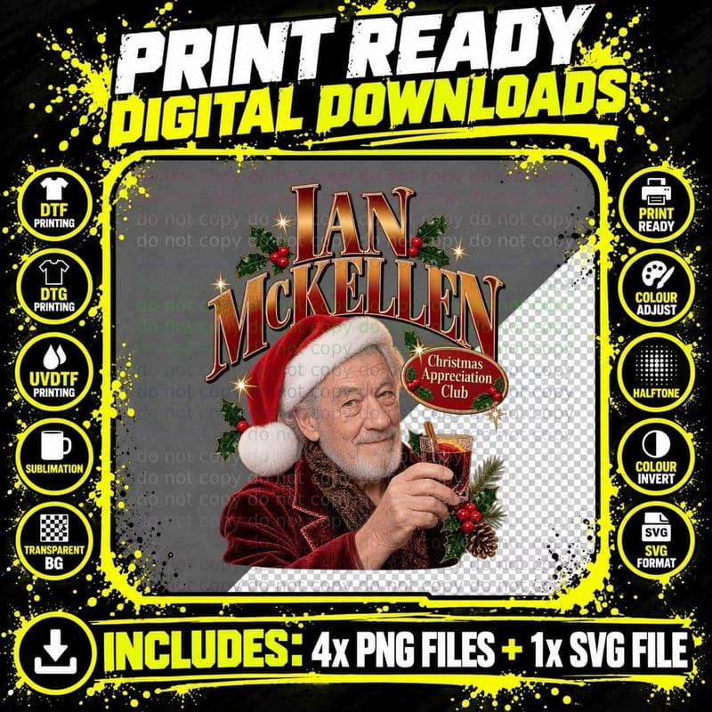 Ian Christmas Appreciation Club Santa Hat Mulled Wine Theatre Knight T-Shirt Png SVG Digital Bundle