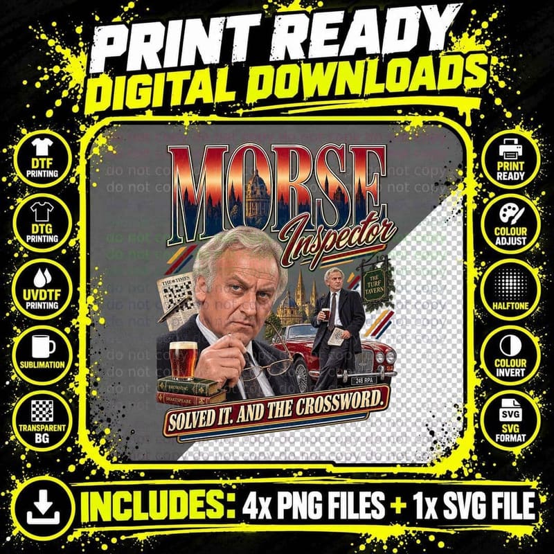 Morse Solved It And The Crossword Oxford Detective Real Ale 80s TV T-Shirt Png SVG Digital Bundle