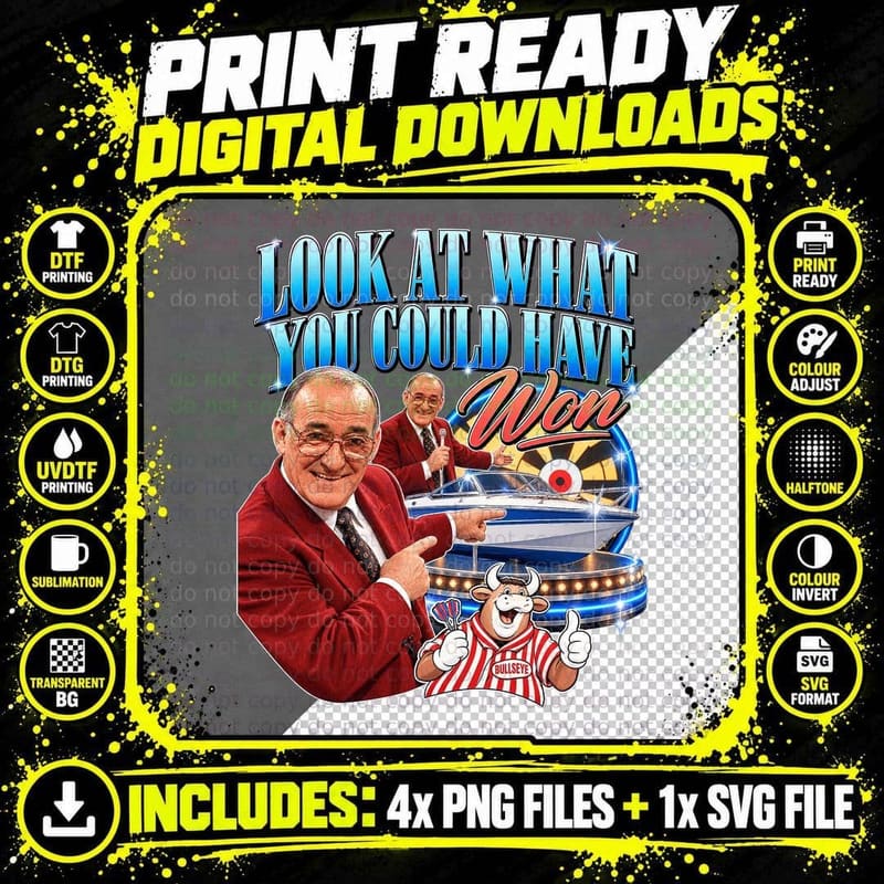 Jim Look At What You Could Have Won Darts Game Show Speedboat 80s TV T-Shirt Png SVG Digital Bundle