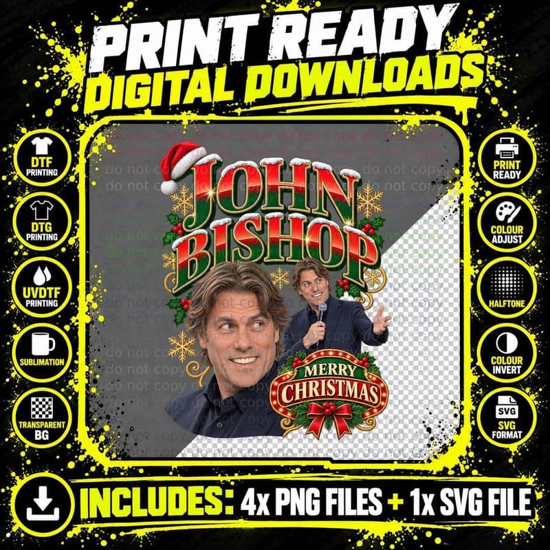 John Merry Christmas Santa Hat Scouse Stand Up Comedian Retro Xmas T-Shirt Png SVG Digital Bundle