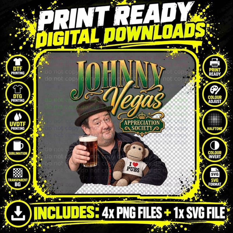 Johnny Appreciation Society Pint Knitted Monkey I Love Pubs Comedian T-Shirt Png SVG Digital Bundle