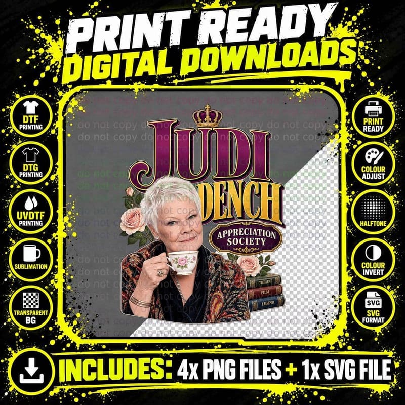 Judi Appreciation Society Dame Theatre Film Legend Teacup Roses Actress T-Shirt Png SVG Digital Bundle