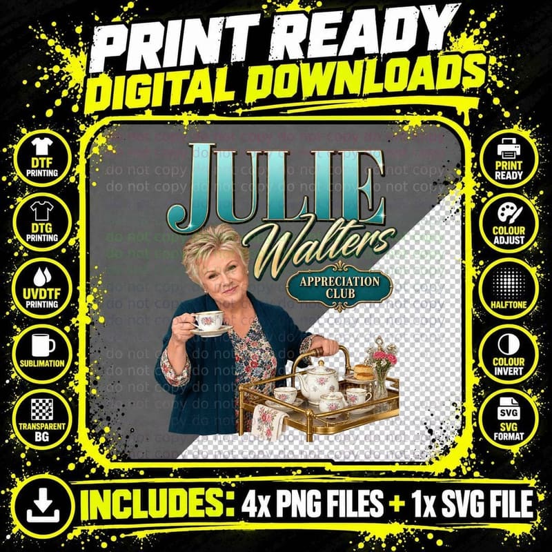 Julie Appreciation Club Tea Trolley Teapot British Comedy Actress Retro T-Shirt Png SVG Digital Bundle