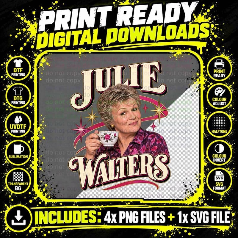 Julie Two Soups Victoria Sketch Teacup British Comedy Actress Retro T-Shirt Png SVG Digital Bundle