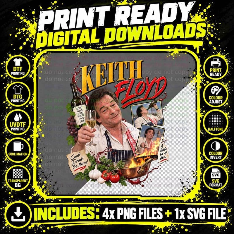 Keith Cook Drink Be Merry Good Wine Good Food Good Life Retro TV Chef T-Shirt Png SVG Digital Bundle