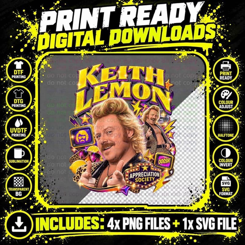 Keith Lemon Ooosh Appreciation Society Leopard Print Comedy Character T-Shirt Png SVG Digital Bundle