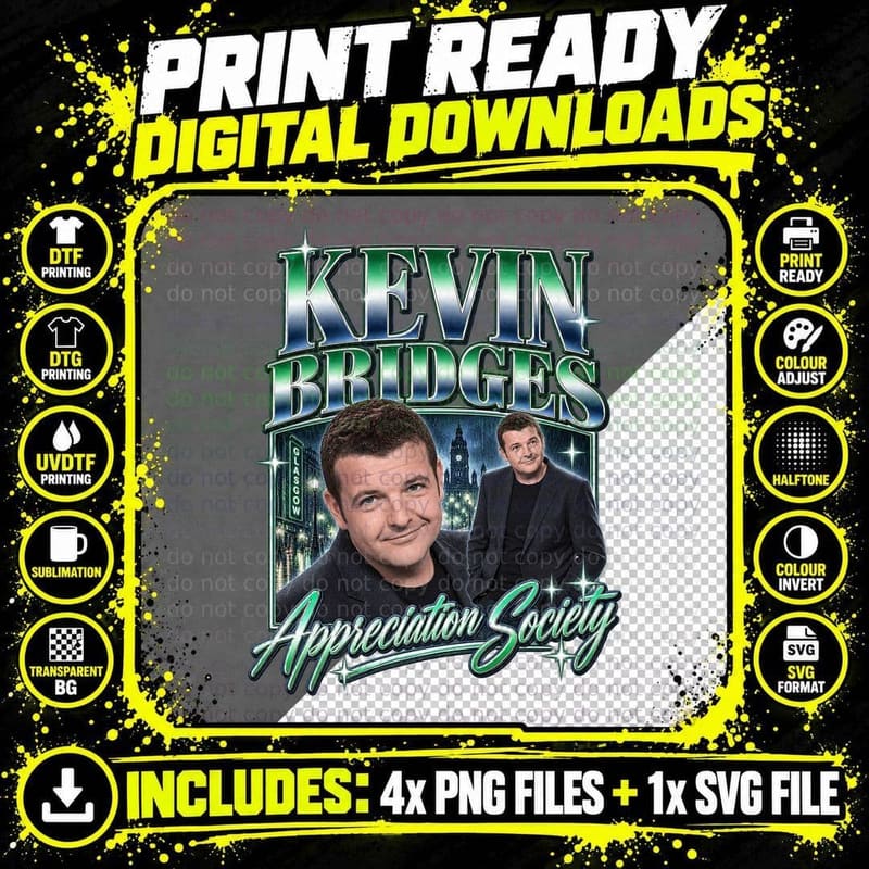 Kevin Appreciation Society Glasgow Stand Up Comedian Scottish Comedy T-Shirt Png SVG Digital Bundle