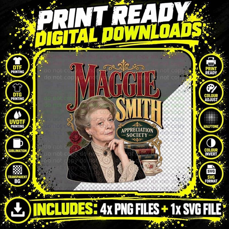Maggie Appreciation Society Dame Edwardian Lace Teacup Theatre Legend T-Shirt Png SVG Digital Bundle