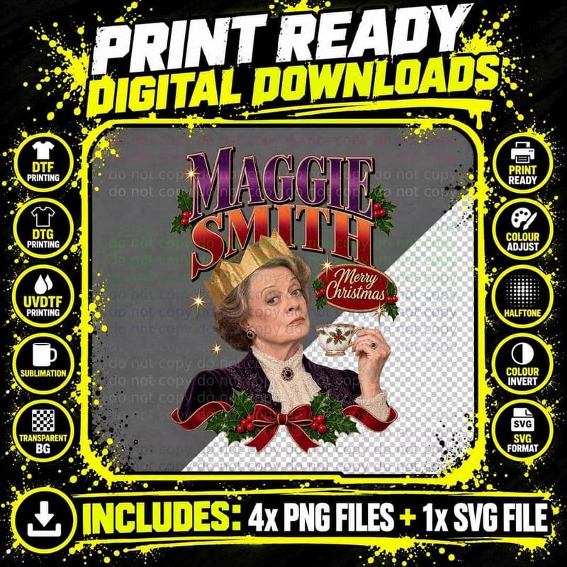 Maggie Smith Christmas Retro Celebrity Merry Christmas Png SVG Digital Bundle