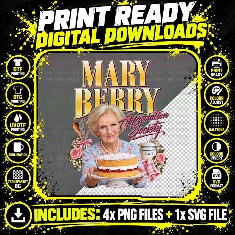 Mary Appreciation Society Victoria Sponge Cake Flour Jar Baking Queen T-Shirt Png SVG Digital Bundle