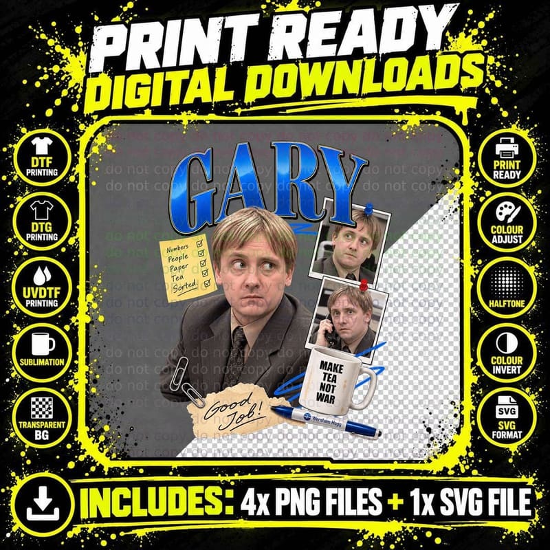 Gary Good Job Make Tea Not War Office Worker Checklist Sorted Sitcom T-Shirt Png SVG Digital Bundle