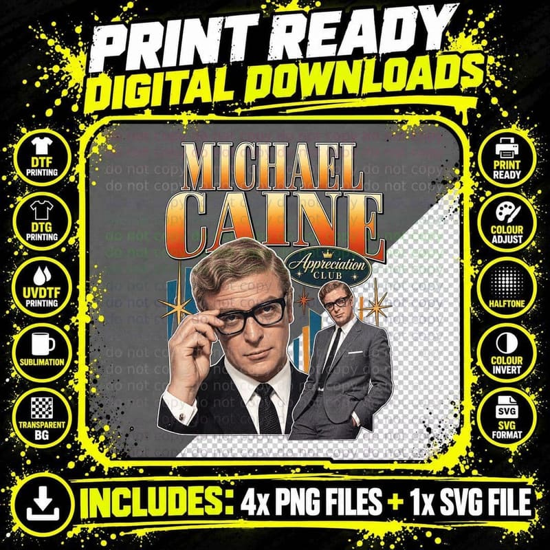 Michael Appreciation Club 60s Cockney Film Star Horn Rimmed Glasses T-Shirt Png SVG Digital Bundle