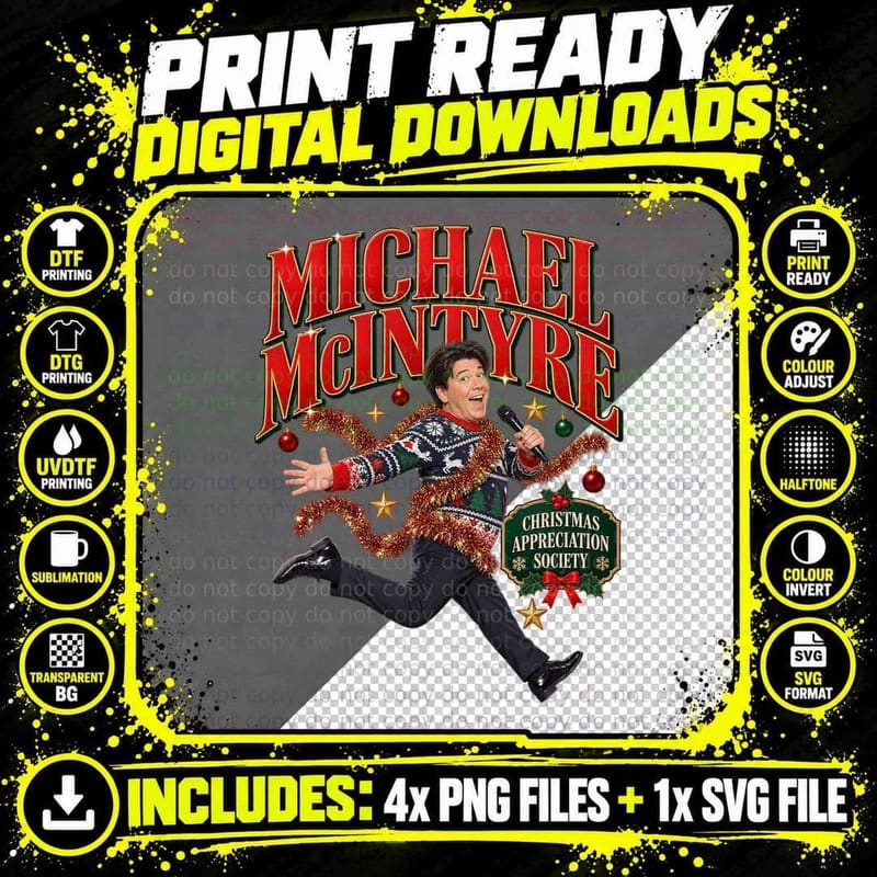 Michael Christmas Appreciation Society Tinsel Skip Ugly Sweater Comedian T-Shirt Png SVG Digital Bundle