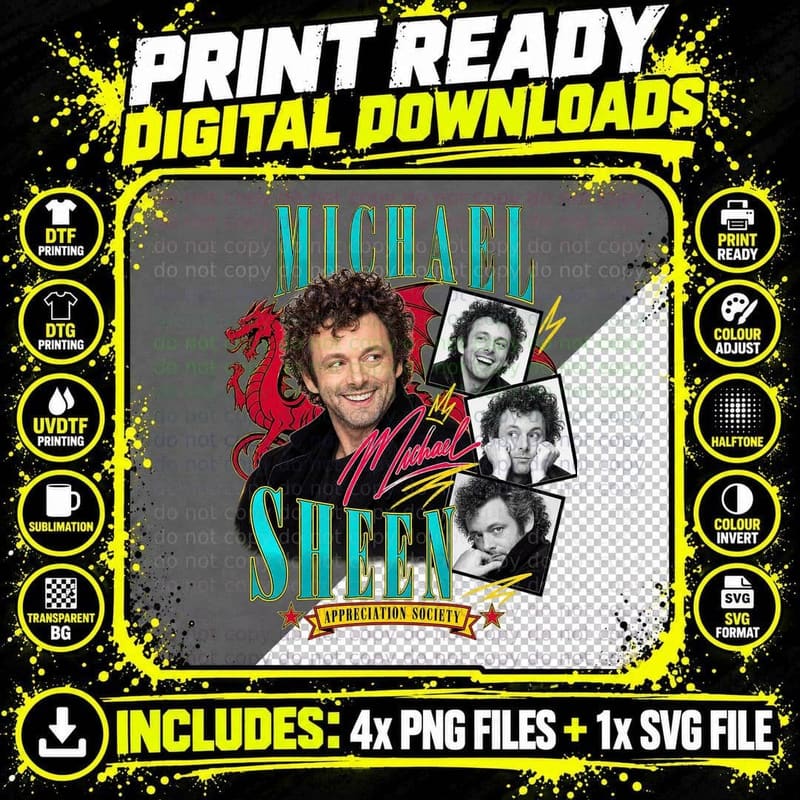 Michael Appreciation Society Red Dragon Photo Collage Welsh Actor Retro T-Shirt Png SVG Digital Bundle