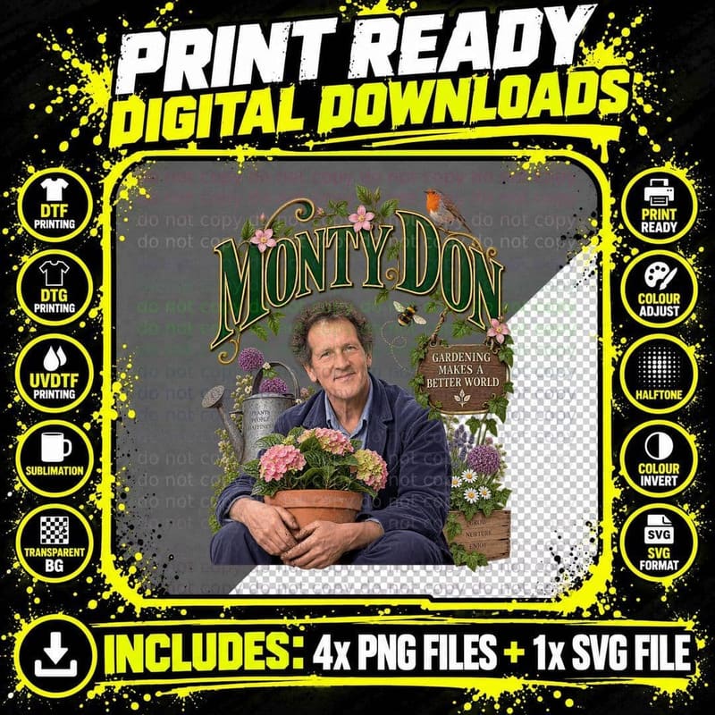 Monty Gardening Makes A Better World Christmas Robin Hydrangea Gardener T-Shirt Png SVG Digital Bundle