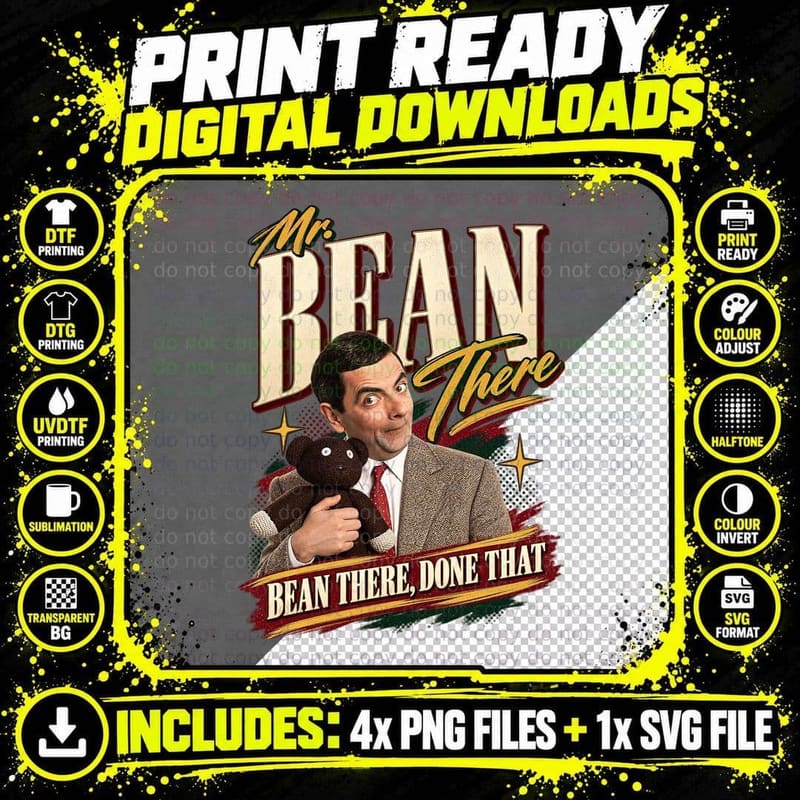 Rowan Bean There Done That Teddy Bear Tweed Jacket 90s Silent Comedy T-Shirt Png SVG Digital Bundle