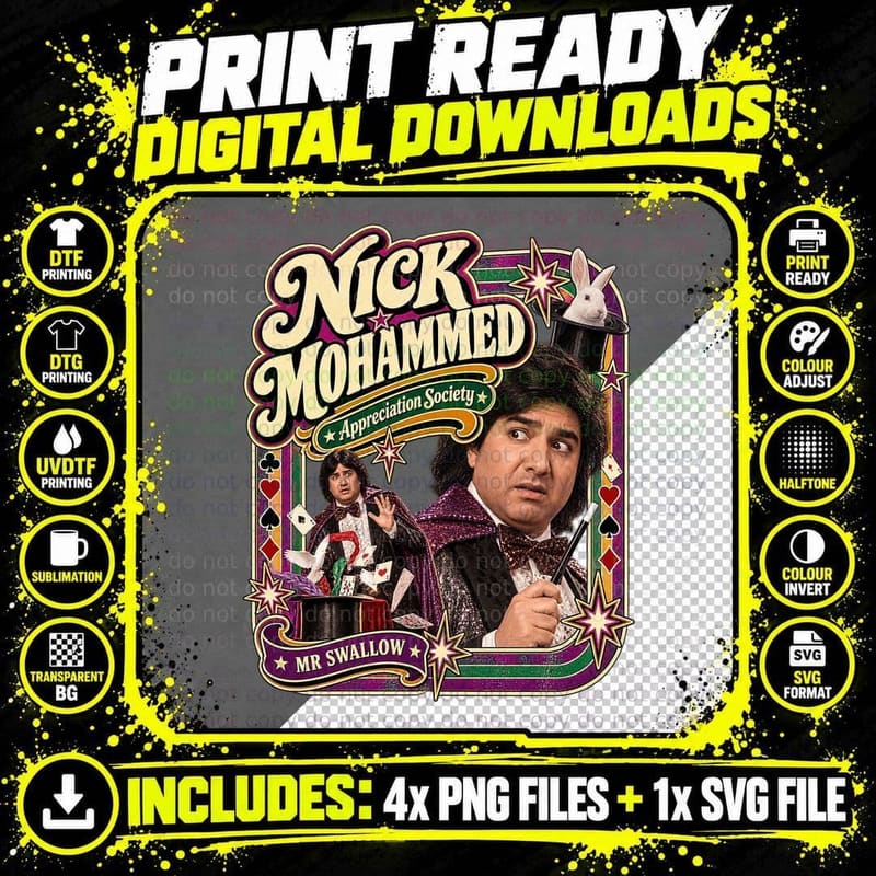 Nick Mr Swallow Appreciation Society Magician Rabbit Top Hat Comedy T-Shirt Png SVG Digital Bundle