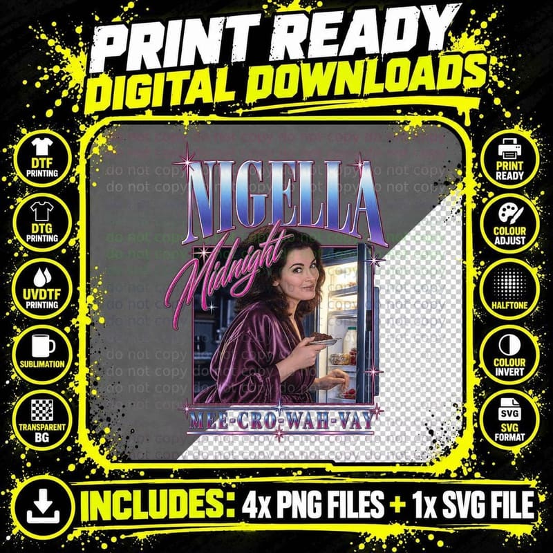 Nigella Lawson Mee Cro Wah Vay Retro Food Comedy Vintage Png SVG Digital Bundle