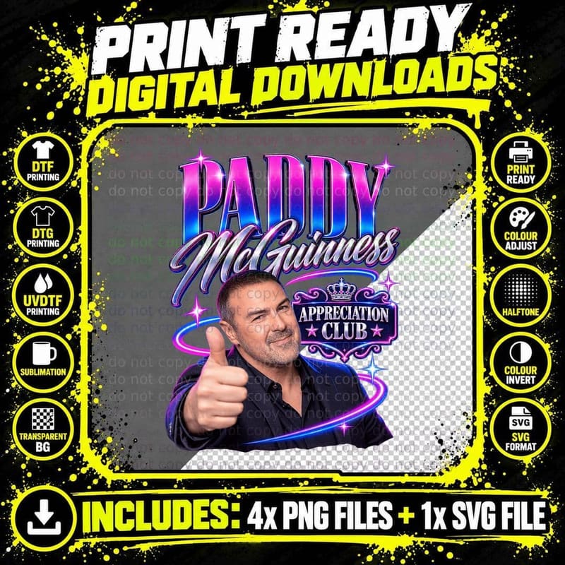 Paddy Appreciation Club Thumbs Up Bolton Comedian Game Show Host Neon T-Shirt Png SVG Digital Bundle