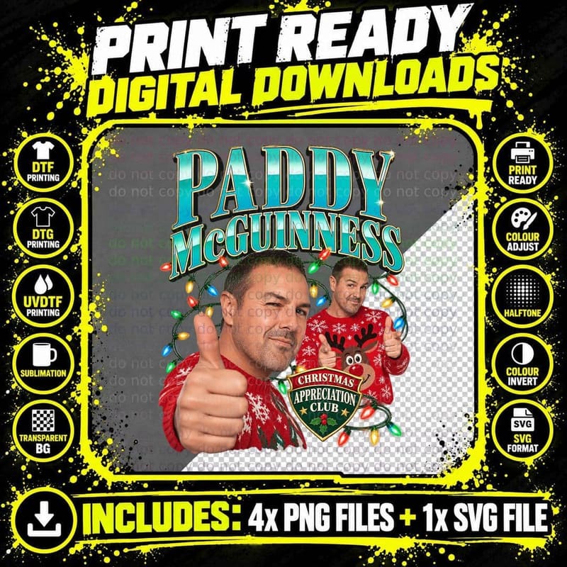 Paddy Christmas Appreciation Club Thumbs Up Reindeer Jumper Fairy Lights T-Shirt Png SVG Digital Bundle
