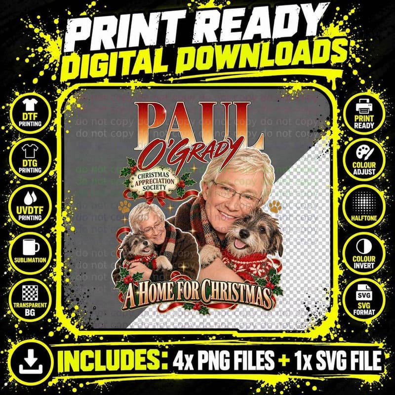 Paul O'Grady Christmas Retro British Comedy Dog Rescue Png SVG Digital Bundle