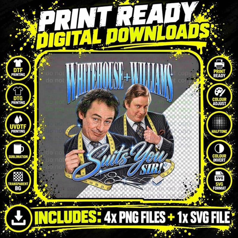 Paul and Mark Suits You Sir Cheeky Tailors Tape Measure 90s Sketch Show T-Shirt Png SVG Digital Bundle