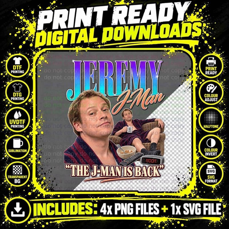 Jeremy The J-Man Is Back Dressing Gown Sofa Slacker 00s British Sitcom T-Shirt Png SVG Digital Bundle
