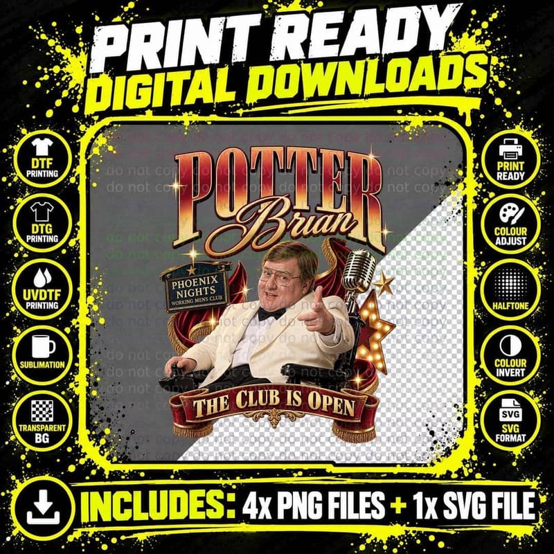 Phoenix Nights Brian Potter Retro British Comedy Vintage Png SVG Digital Bundle
