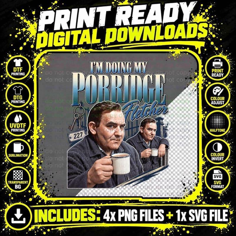 Porridge Fletcher Vintage Doing My Porridge British Png SVG Digital Bundle
