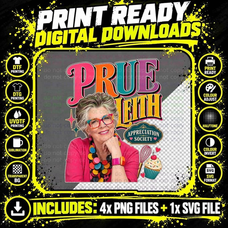 Prue Appreciation Society Colourful Glasses Baking Judge Retro Vintage T-Shirt Png SVG Digital Bundle