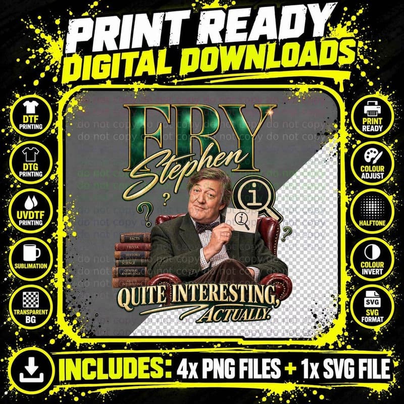 Stephen Quite Interesting Actually Quote Panel Show Quiz Host Retro T-Shirt Png SVG Digital Bundle