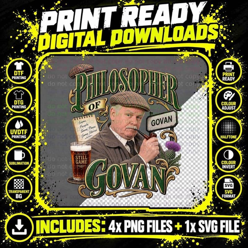 Rab Philosopher Of Govan Glasgow 90s Scottish Sitcom Pint Retro Vintage T-Shirt Png SVG Digital Bundle