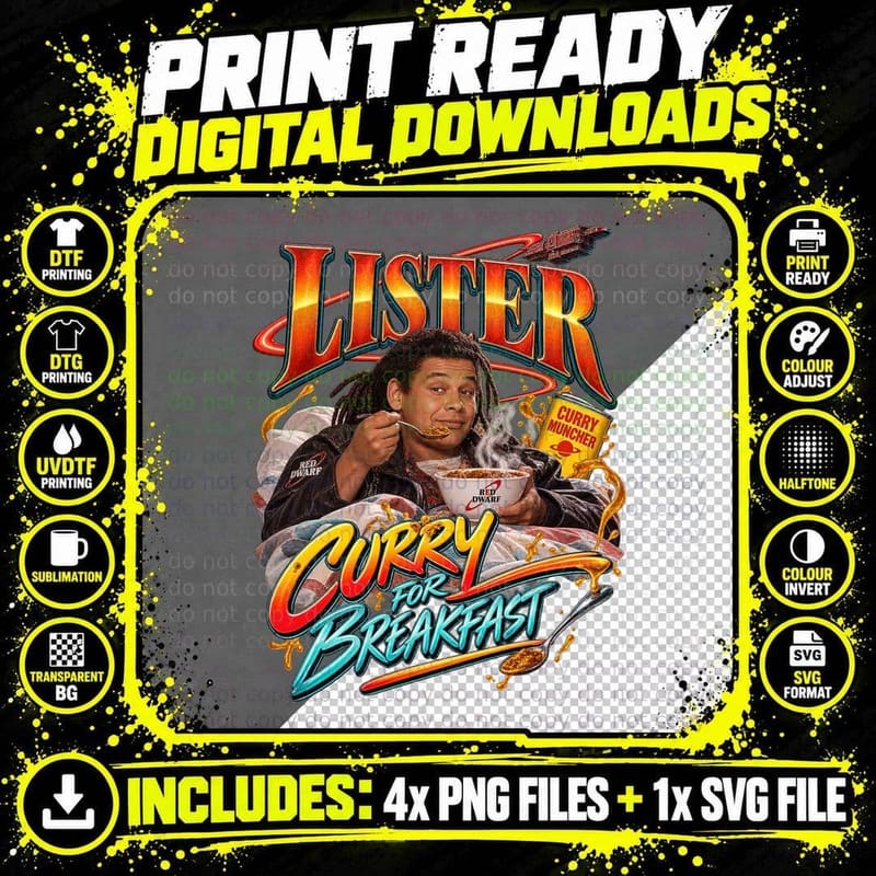 Red Dwarf Lister Vintage Curry British Comedy Sci Fi Png SVG Digital Bundle