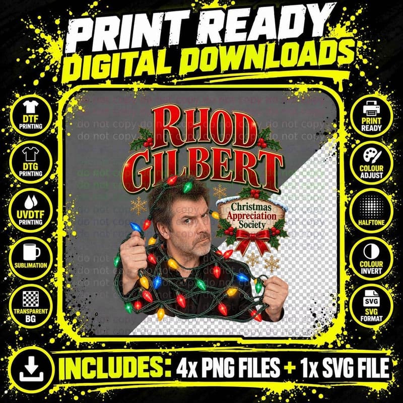 Rhod Christmas Appreciation Society Fairy Lights Welsh Comedian Retro T-Shirt Png SVG Digital Bundle