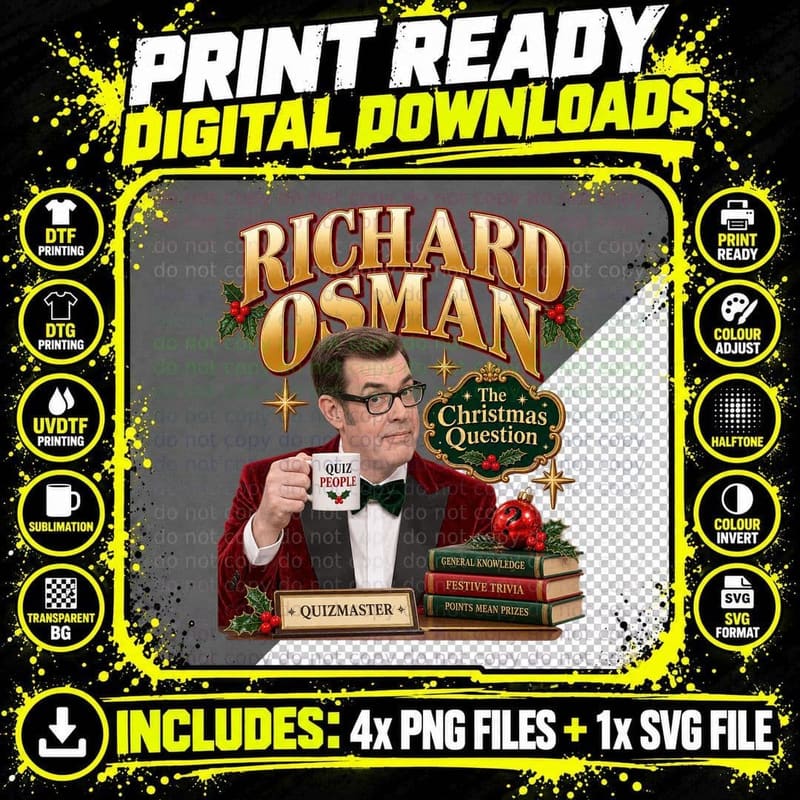 Richard The Christmas Question Quizmaster Festive Trivia TV Host Retro T-Shirt Png SVG Digital Bundle