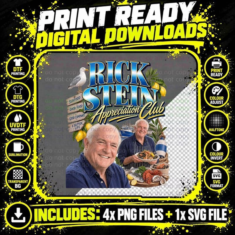 Rick Appreciation Club Seafood Chef Cornwall Padstow Cooking TV Retro T-Shirt Png SVG Digital Bundle
