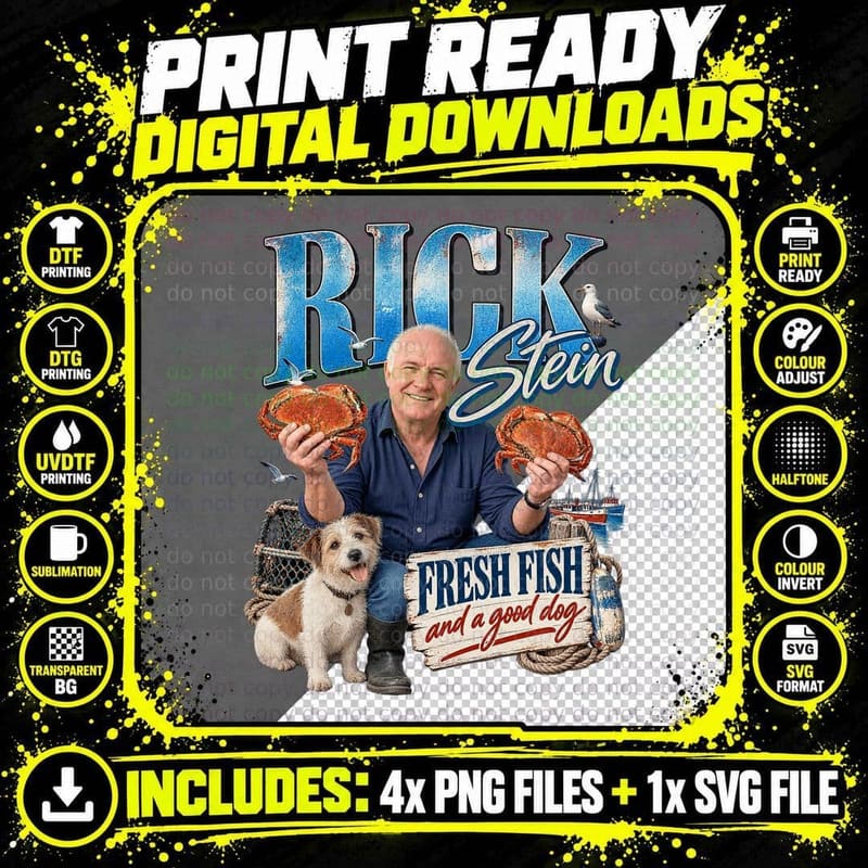 Rick Stein Retro Cornwall Seafood Dog Food Comedy Png SVG Digital Bundle