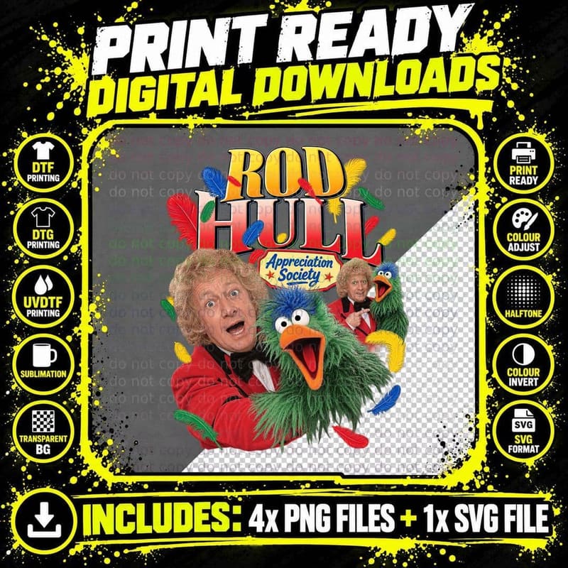 Rod Appreciation Society Vintage Puppet Bird 70s TV Entertainer Retro T-Shirt Png SVG Digital Bundle