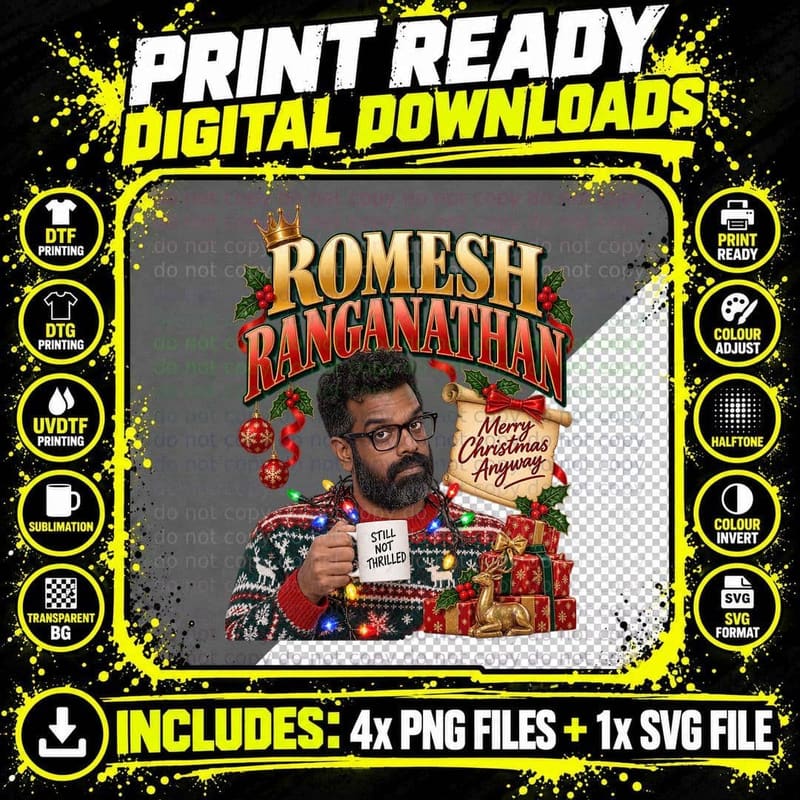 Romesh Ranganathan Christmas Vintage UK Comedy Retro Png SVG Digital Bundle