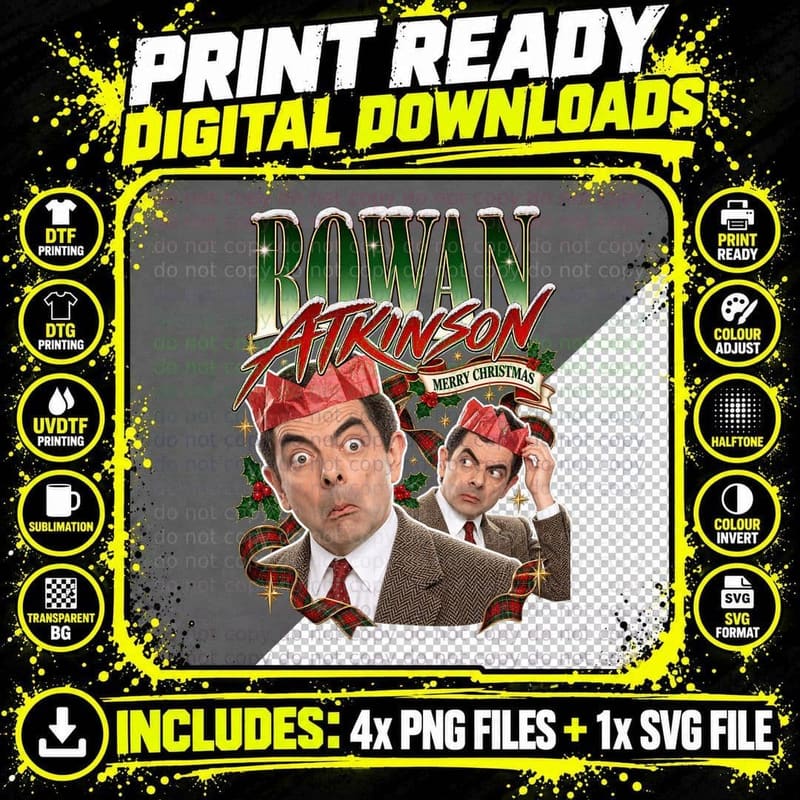 Rowan Atkinson Christmas Retro British Comedy Merry Png SVG Digital Bundle
