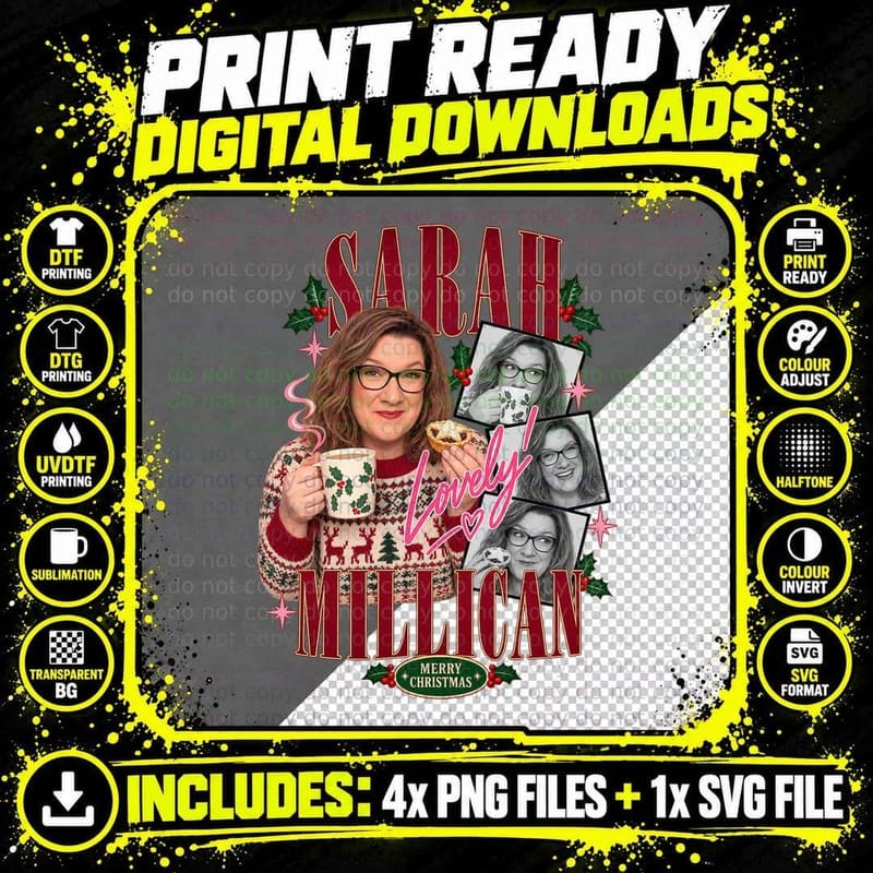 Sarah Millican Christmas Tea Retro Celebrity Collage Png SVG Digital Bundle