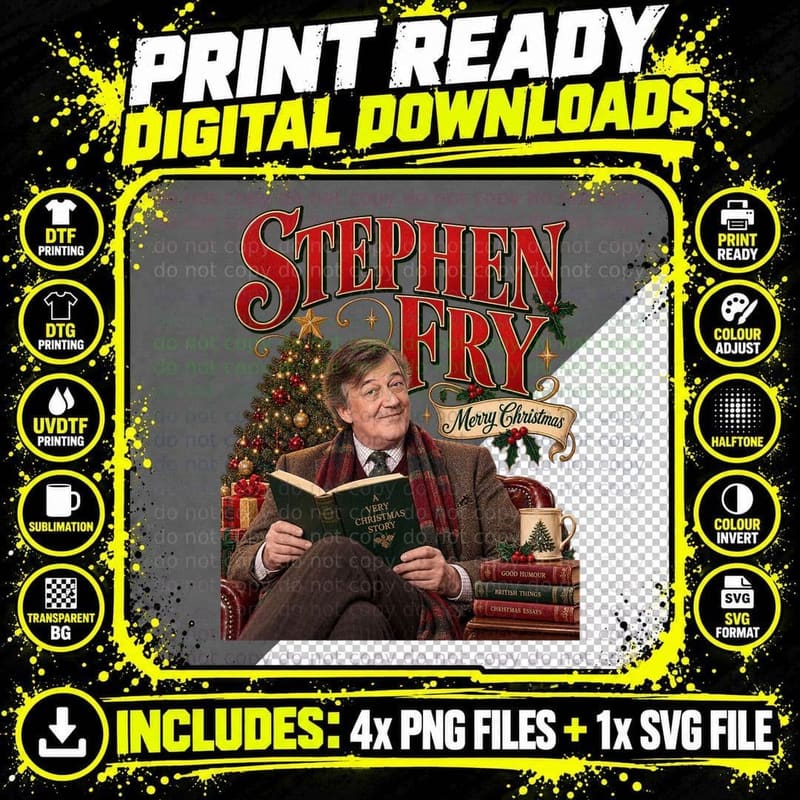 Stephen Fry Merry Christmas Vintage British Comedy Png SVG Digital Bundle
