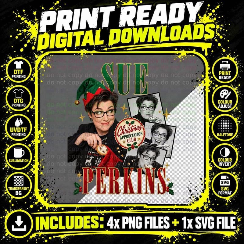 Sue Christmas Appreciation Club Mince Pie Festive Comedian Collage T-Shirt Png SVG Digital Bundle