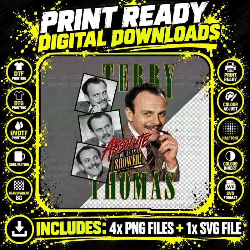 Terry-Thomas Absolute Shower British Comedy Vintage Png SVG Digital Bundle