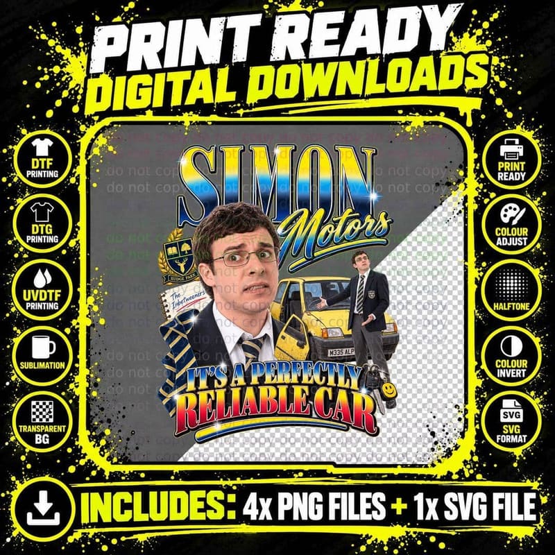 The Inbetweeners Simon Yellow Car Retro TV Comedy Png SVG Digital Bundle