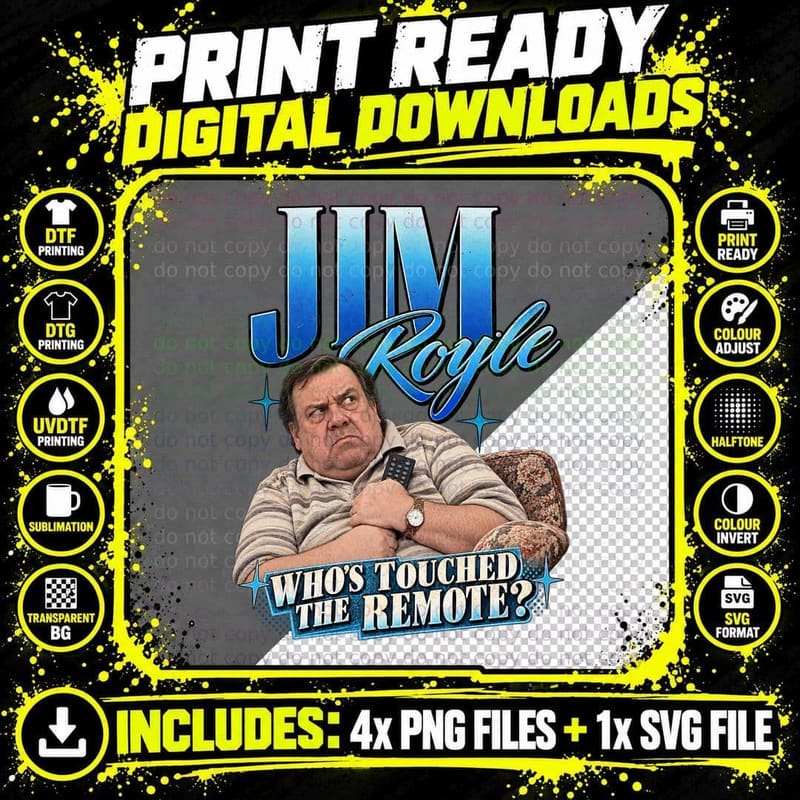 Jim Who's Touched The Remote Quote Lazy Dad Sofa Manchester Sitcom T-Shirt Png SVG Digital Bundle